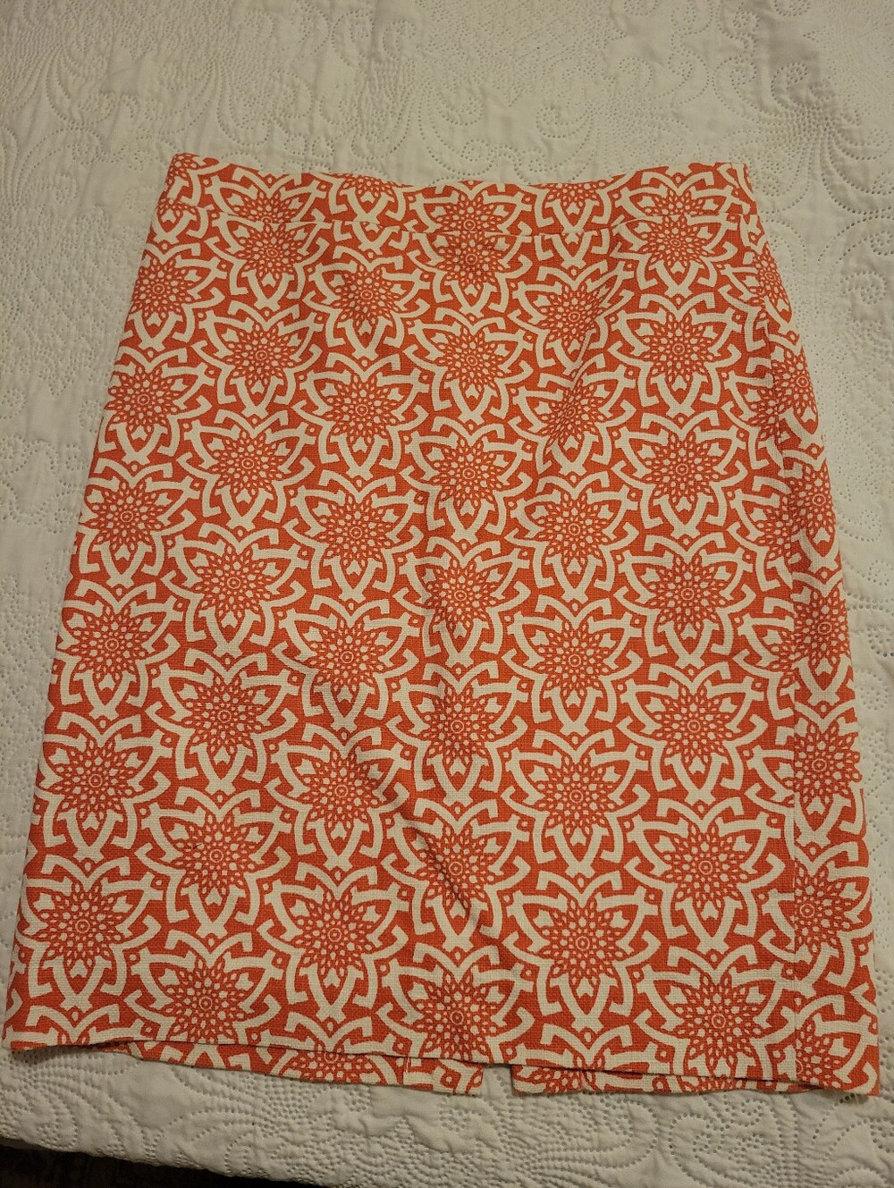 J.Crew Coral White Medallion Geometric Basketweave Pencil Skirt Size 2